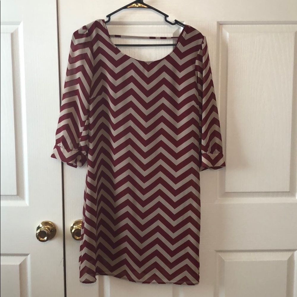 Red and cream chevron dress with open back